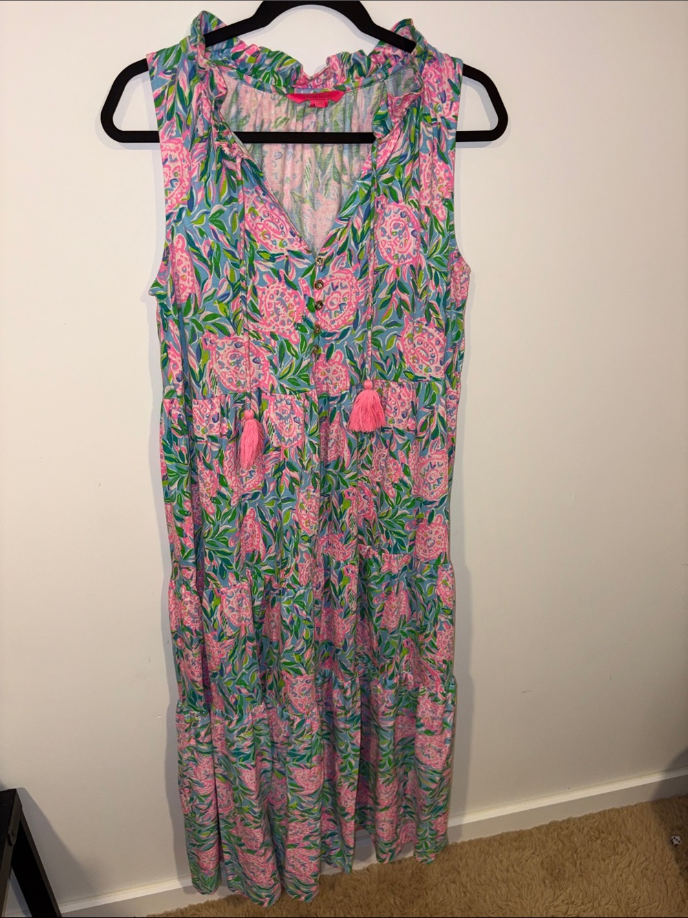 Lilly Pulitzer Pink & Green Sleeveless Floral Maxi Dress